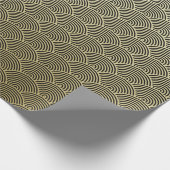 フェイクな金ゴールドホイルの黒の円ファンパターン ラッピングペーパー (角)