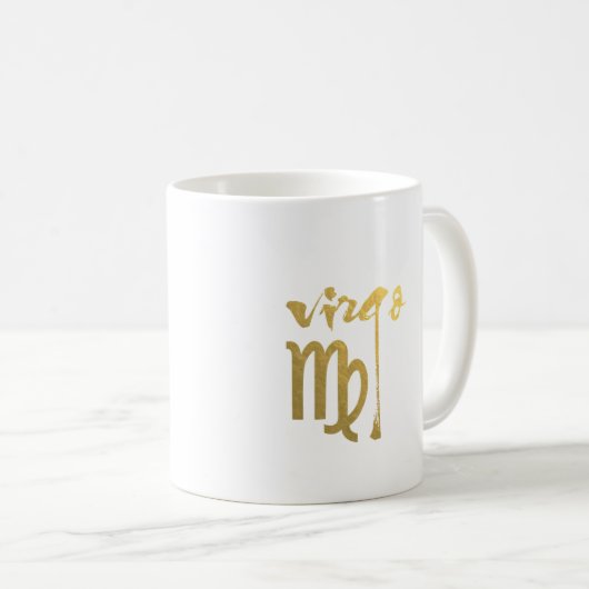 フェイクな金ゴールドホイルの《星座》乙女座の(占星術の)十二宮図の記号 コーヒーマグカップ (正面右)