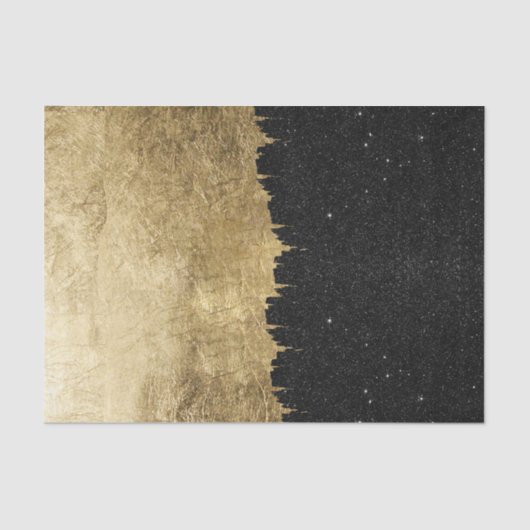フェイクな金ゴールド及び黒い星明かりの夜ブラシストローク 薄葉紙 (正面)