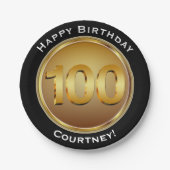 フェイクな金ゴールド名前の1つの第百100th誕生日 ペーパープレート (正面)