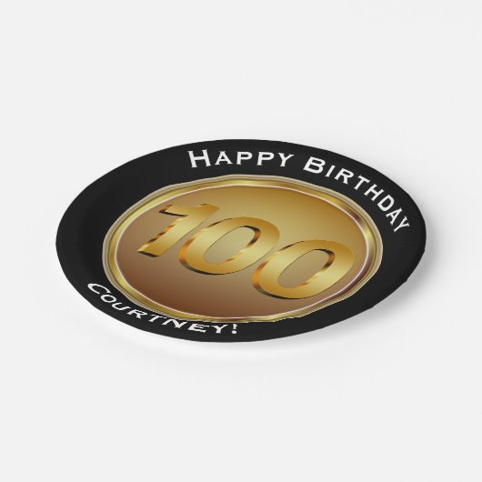 フェイクな金ゴールド名前の1つの第百100th誕生日 ペーパープレート (アングル)