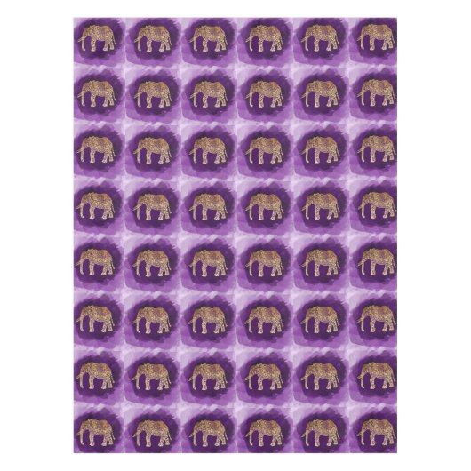 フェイクな金ゴールド種族象の紫色ブラシストローク テーブルクロス (正面)