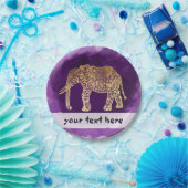 フェイクな金ゴールド種族象の紫色ブラシストローク ペーパープレート (パーティー)