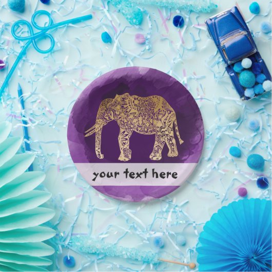 フェイクな金ゴールド種族象の紫色ブラシストローク ペーパープレート (パーティー)