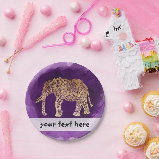 フェイクな金ゴールド種族象の紫色ブラシストローク ペーパープレート (パーティー)