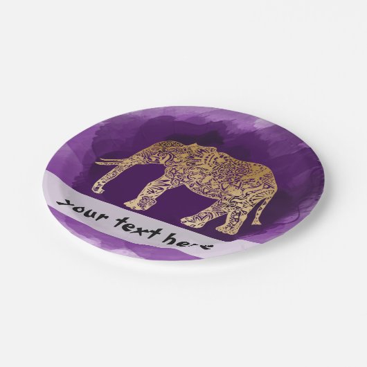 フェイクな金ゴールド種族象の紫色ブラシストローク ペーパープレート (アングル)