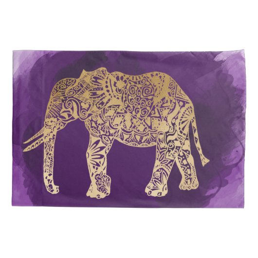 フェイクな金ゴールド種族象の紫色ブラシストローク 枕カバー