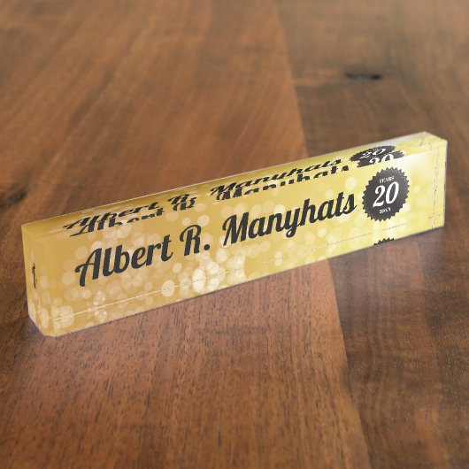 フェイクな金ゴールド20年の従業員記念日賞 デスクネームプレート (側面)