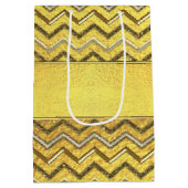 フェイクな金属グリッターのシェブロンの金ゴールドホイル ミディアムペーパーバッグ (裏面)