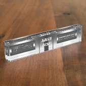 フェイクな金属、銀製の自動車-自動車売上高のショールーム デスクネームプレート (側面)