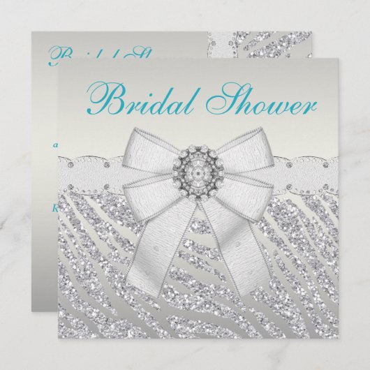 フェイクな銀製のグリッターのシマウマのストライプなブライダルシャワー 招待状 (正面/裏面)