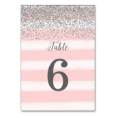 フェイクな銀製のグリッターのピンクの結婚式のテーブル数カード テーブルナンバー (裏面)