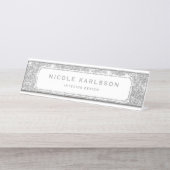 フェイクな銀製のグリッターのルクスのパーソナライズな名札 デスクネームプレート (正面)