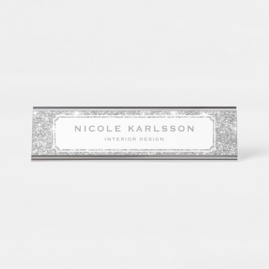 フェイクな銀製のグリッターのルクスのパーソナライズな名札 デスクネームプレート (正面)