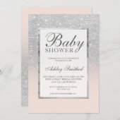 フェイクな銀製のグリッターの赤面のエレガントなベビーシャワー 招待状 (正面/裏面)