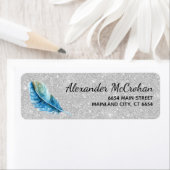 フェイクな銀製のグリッターホイルの羽の差出人住所 ラベル (インサイチュ)