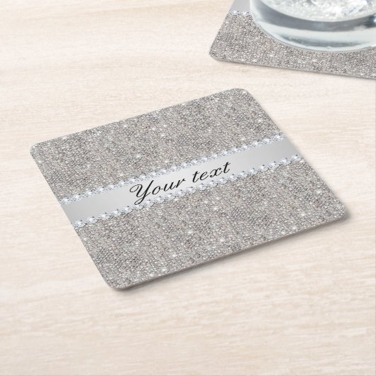 フェイクな銀製のスパンコールおよびダイヤモンド スクエアペーパーコースター (アングル)