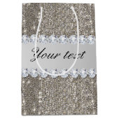 フェイクな銀製のスパンコールおよびダイヤモンド ミディアムペーパーバッグ (正面)