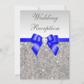 フェイクな銀製のスパンコールのロイヤルブルーの結婚披露宴 招待状 (正面)