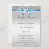 フェイクな銀製のスパンコールの青色児のシャワー 招待状 (裏面)