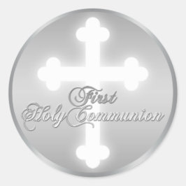 フェイクな銀、十字の第1聖餐式のステッカー ラウンドシール