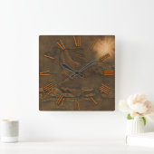 フェイクな革のゆっくりと駆けていく野生の活気がある馬 スクエア壁時計 (ホーム)