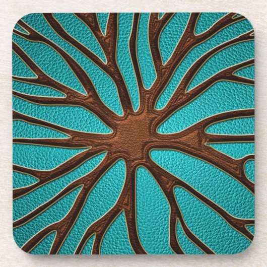 フェイクな革根の渦巻-ブラウン及び金ゴールドのアクセント コースター (正面)