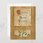 フェイクなboisの明けましておめでとうの羊皮紙及びヤドリギ シーズンポストカード (正面/裏面)