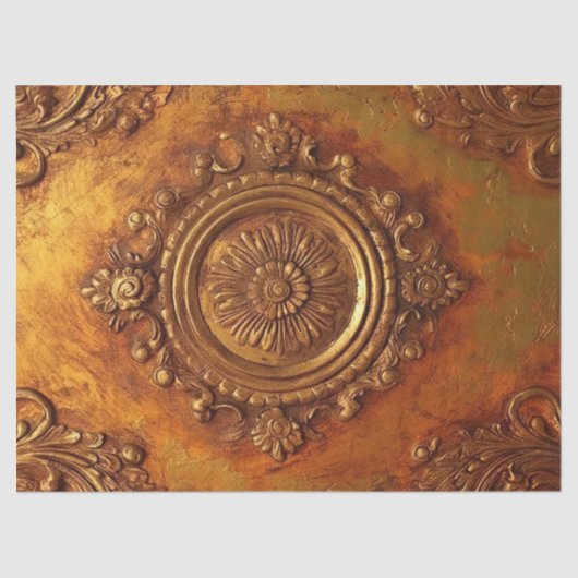 フェイクはっきりしたビクトリアン金ゴールドオーナメント 薄葉紙 (正面)