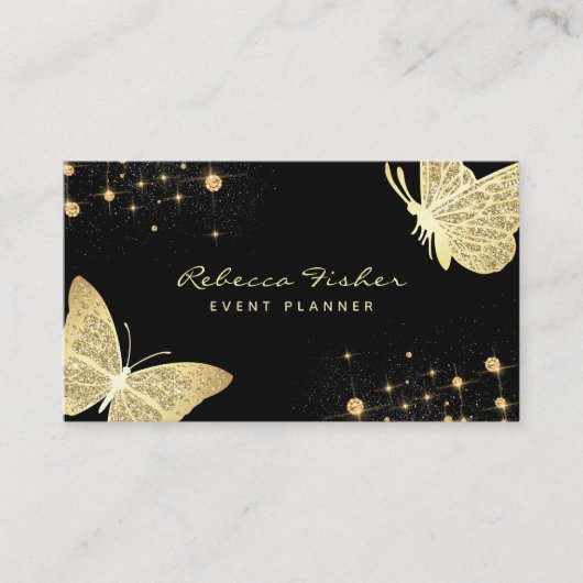 フェイクアイボリー淡い色の金ゴールドバタフライスパークル 名刺 (正面)