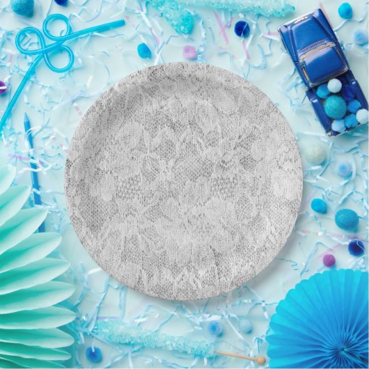 フェイクアンティークホワイトレース印刷紙プレート ペーパープレート (パーティー)