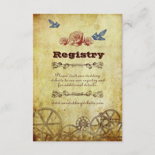 フェイクアンティーク金ゴールドビクトリアンステームパ結婚ンク エンクロージャーカード (正面)