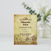 フェイクアンティーク金ゴールドビクトリアンステームパ結婚ンク サンキューカード (スタンド正面)