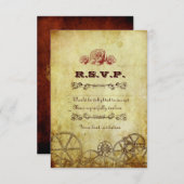 フェイクアンティーク金ゴールドビクトリアンステームパ結婚ンク 出欠カード (正面/裏面)