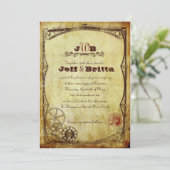 フェイクアンティーク金ゴールドビクトリアンステームパ結婚ンク 招待状 (スタンド正面)