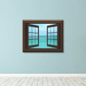 フェイクウィンドウビューアクアマリン海シーントランタル キャンバスプリント (インサイチュ (ウッドフロア))