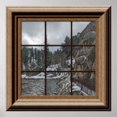 フェイクウィンドウポスター冬の雪のシーン湖の木 ポスター (正面)