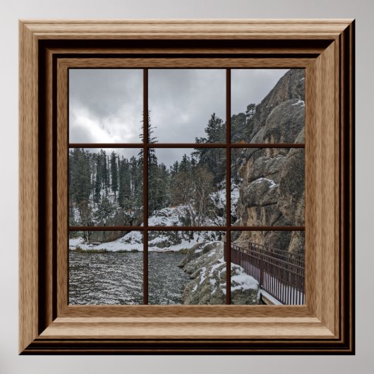 フェイクウィンドウポスター冬の雪のシーン湖の木 ポスター (正面)