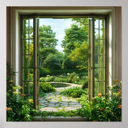 フェイクウィンドウ 緑あふれる風景 ウォールアート 🌸 (正面)