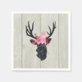 フェイクウッドのフローラクラウン付きジオメトリックディアヘッド スタンダードカクテルナプキン (正面)