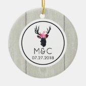 フェイクウッドのフローラクラウン付きジオメトリックディアヘッド セラミックオーナメント (正面)