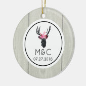 フェイクウッドのフローラクラウン付きジオメトリックディアヘッド セラミックオーナメント (左)