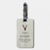 フェイクウッドのフローラクラウン付きジオメトリックディアヘッド ラゲッジタグ (裏面縦)