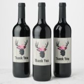 フェイクウッドのフローラクラウン付きジオメトリックディアヘッド ワインラベル (ボトル)