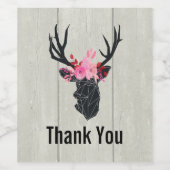 フェイクウッドのフローラクラウン付きジオメトリックディアヘッド ワインラベル (シングルラベル)