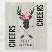 フェイクウッドのフローラクラウン付きジオメトリックディアヘッド ワインラベル (シングルラベル)