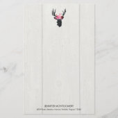 フェイクウッドのフローラクラウン付きジオメトリックディアヘッド 便箋 (正面)