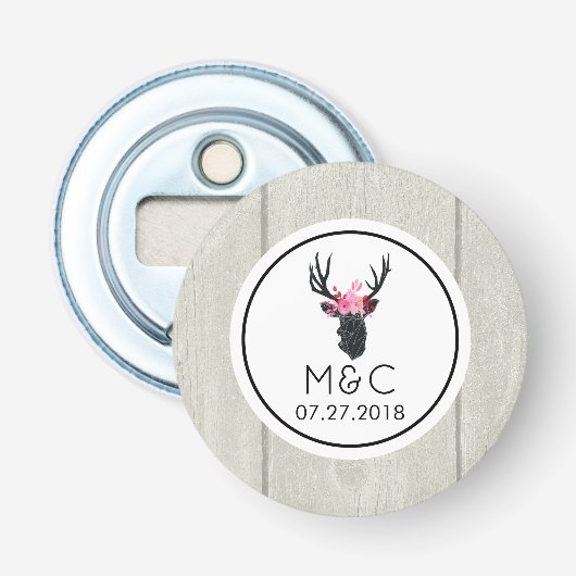 フェイクウッドのフローラクラウン付きジオメトリックディアヘッド 栓抜き (正面)