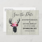 フェイクウッドのフローラクラウン付きジオメトリックディアヘッド 案内ポストカード (正面/裏面)