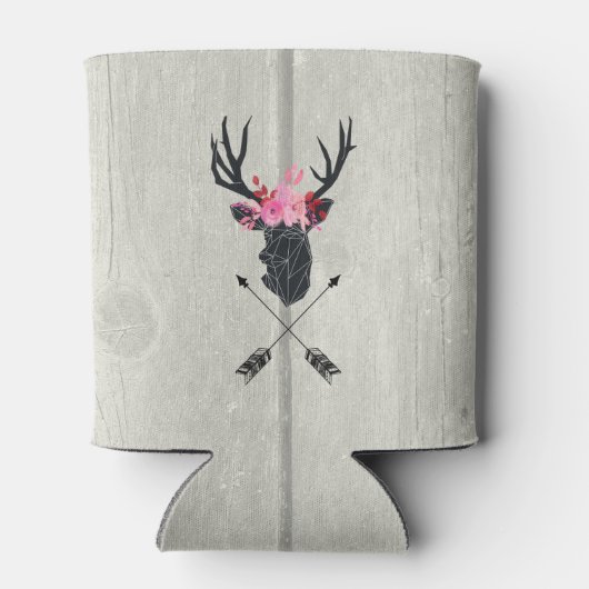 フェイクウッドのフローラクラウン付きジオメトリックディアヘッド 缶クーラー (裏面)